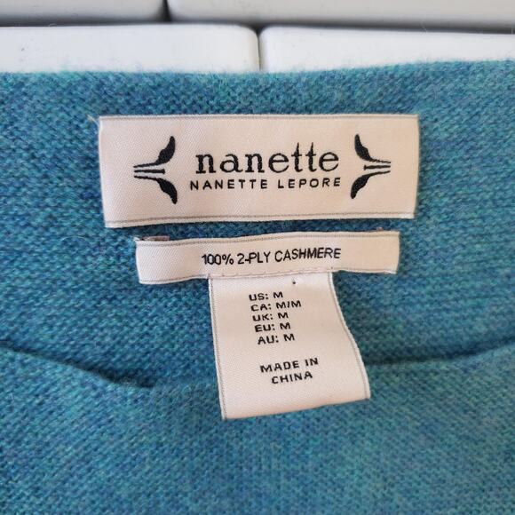 Nanette Lepore Sweater Womens Medium Teal 100% Cashmere Boatneck Knit Classic - Picture 3 of 6